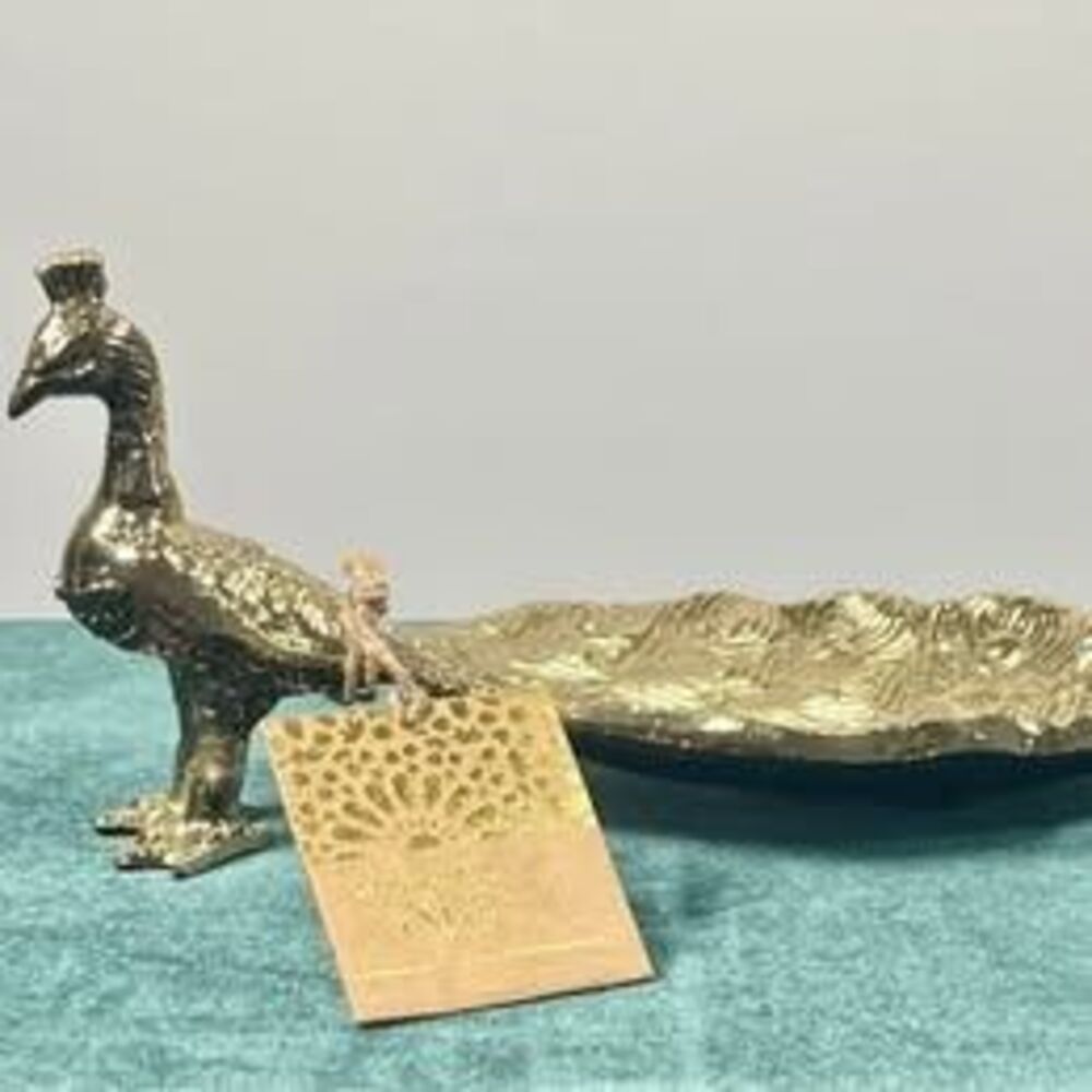 Peacock accent piece, tray, catch all, jewelry or key holder Gold finish New